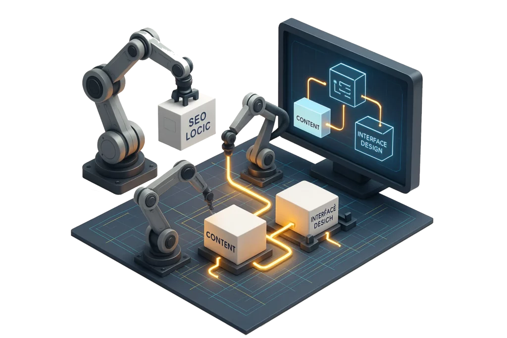 Роботизирана система изгражда SEO логика и дизайн на интерфейс.